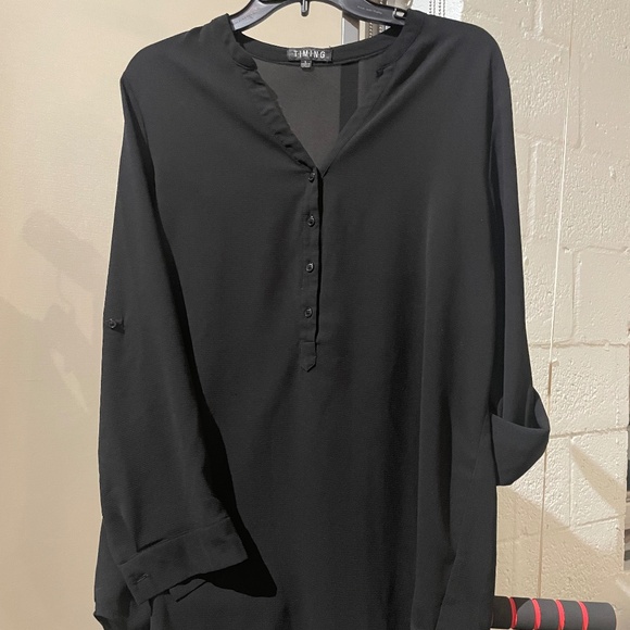 🌟Timing Black Button Front Tunic Blouse Women’s Size Large Roll Tab Sleeve - Picture 1 of 10